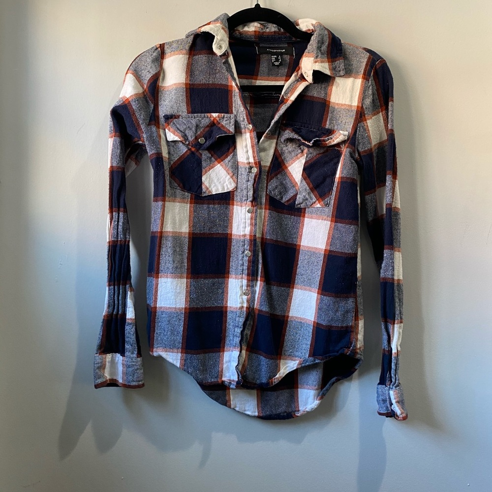 Atmosphere Navy, Burnt Orange, and White Flannel